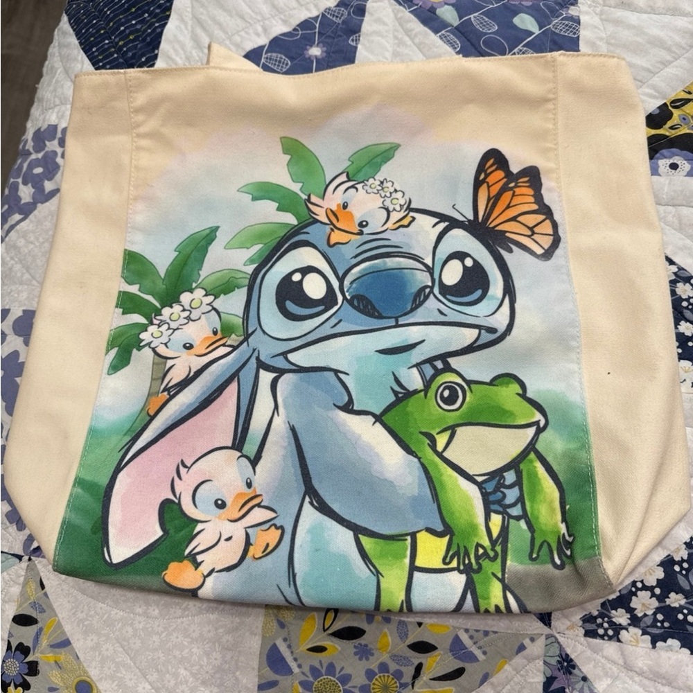 Loungefly Cream Tote with Stitch and Friends